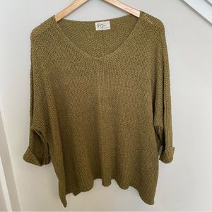 Before You | Olive green open knit poncho style sweater